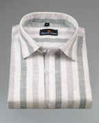 Pure Linen Gray & Carbon Black Patta Print Shirt for Men