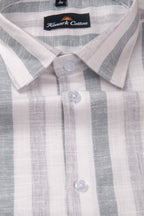 Pure Linen Gray & Carbon Black Patta Print Shirt for Men