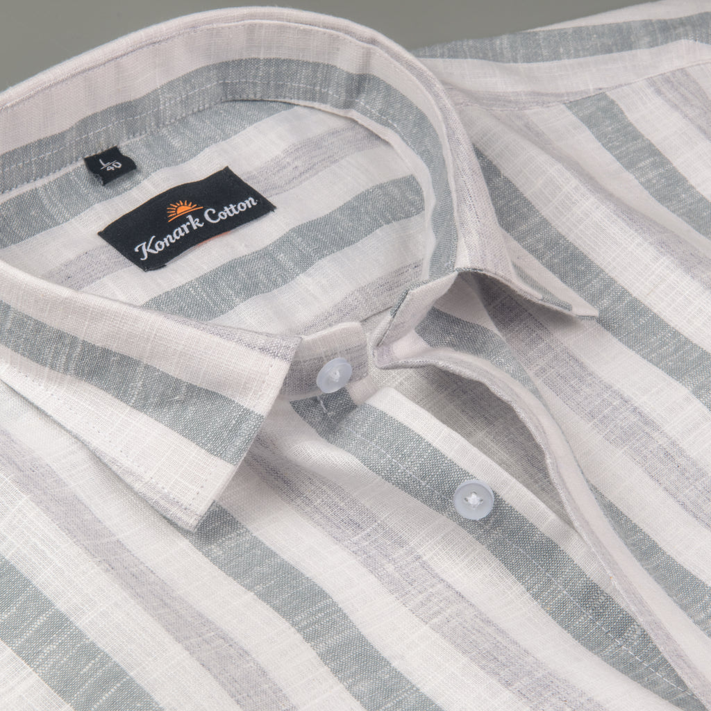 Pure Linen Gray & Carbon Black Patta Print Shirt for Men