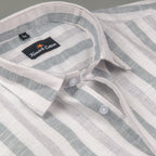 Pure Linen Gray & Carbon Black Patta Print Shirt for Men