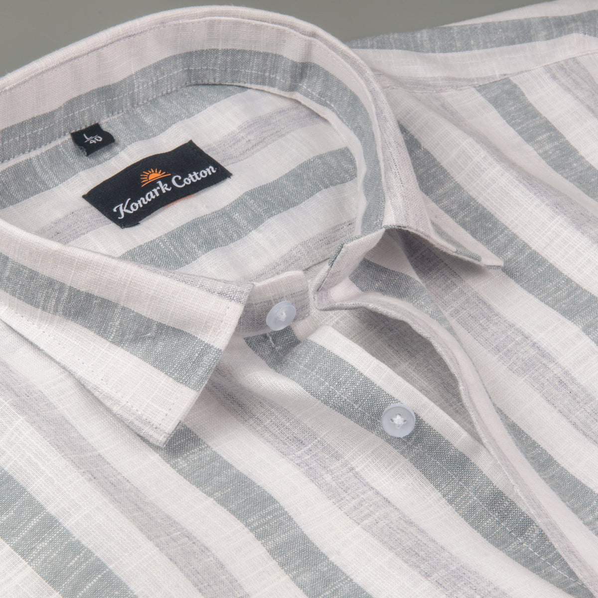 Pure Linen Gray & Carbon Black Patta Print Shirt for Men