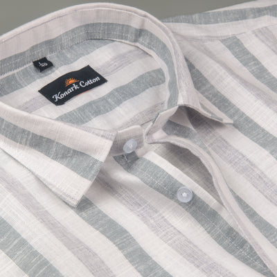 Pure Linen Gray & Carbon Black Patta Print Shirt for Men