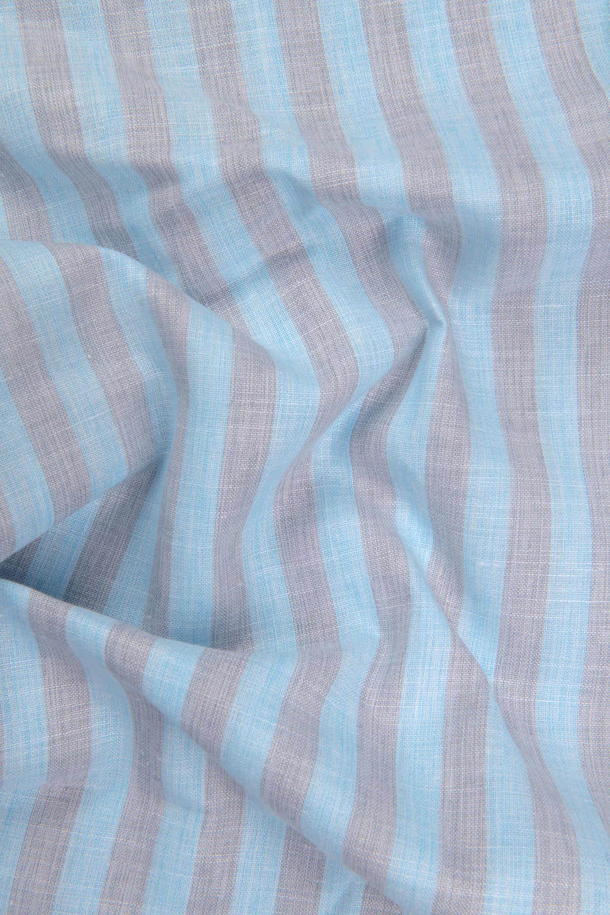 Pure Linen Gray & Sky Blue Patta Print Shirt For Men