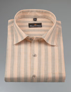 Pure Linen Gray & Light Orange Patta Print Shirt For Men