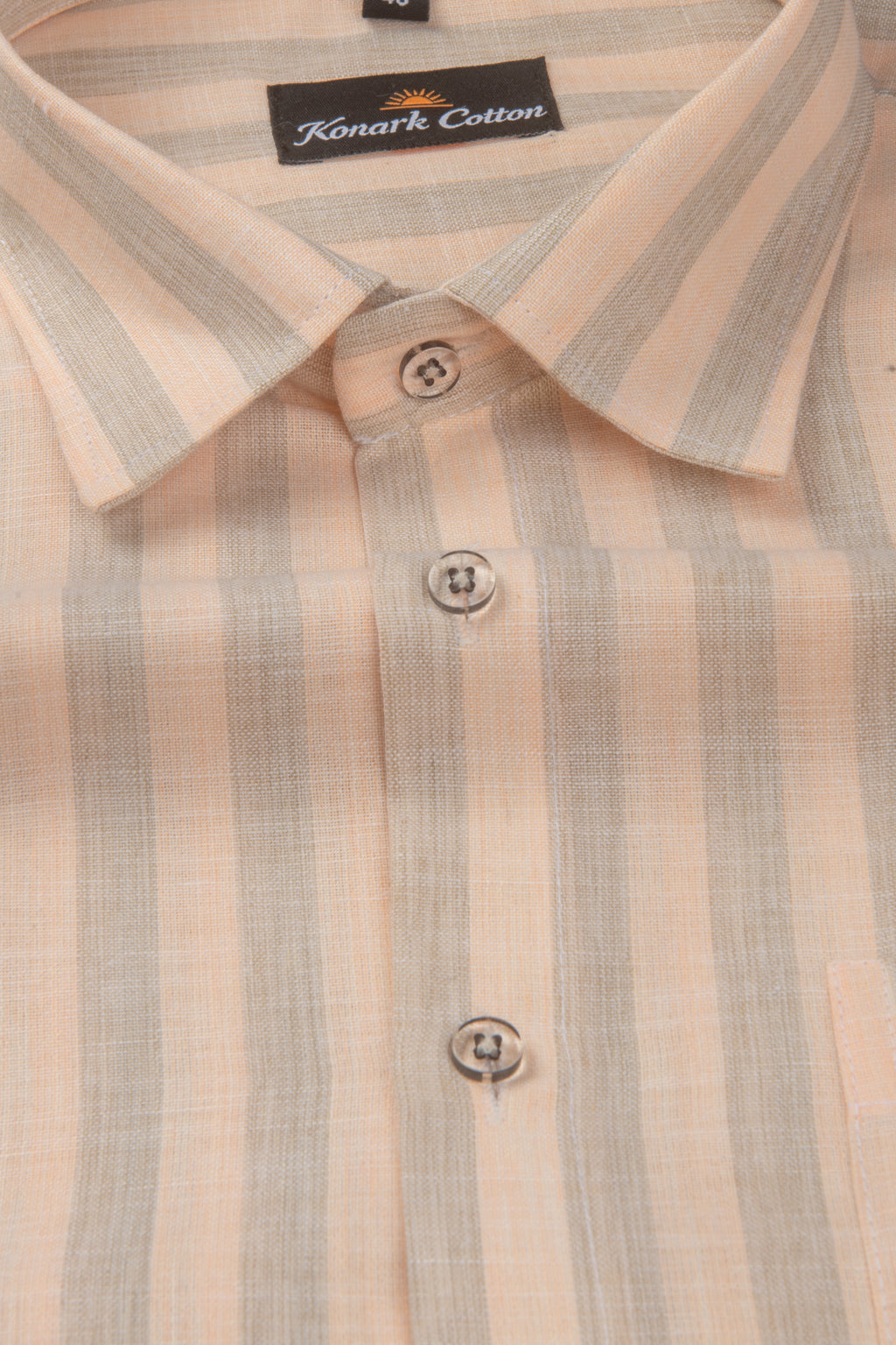 Pure Linen Gray & Light Orange Patta Print Shirt For Men