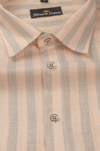 Pure Linen Gray & Light Orange Patta Print Shirt For Men