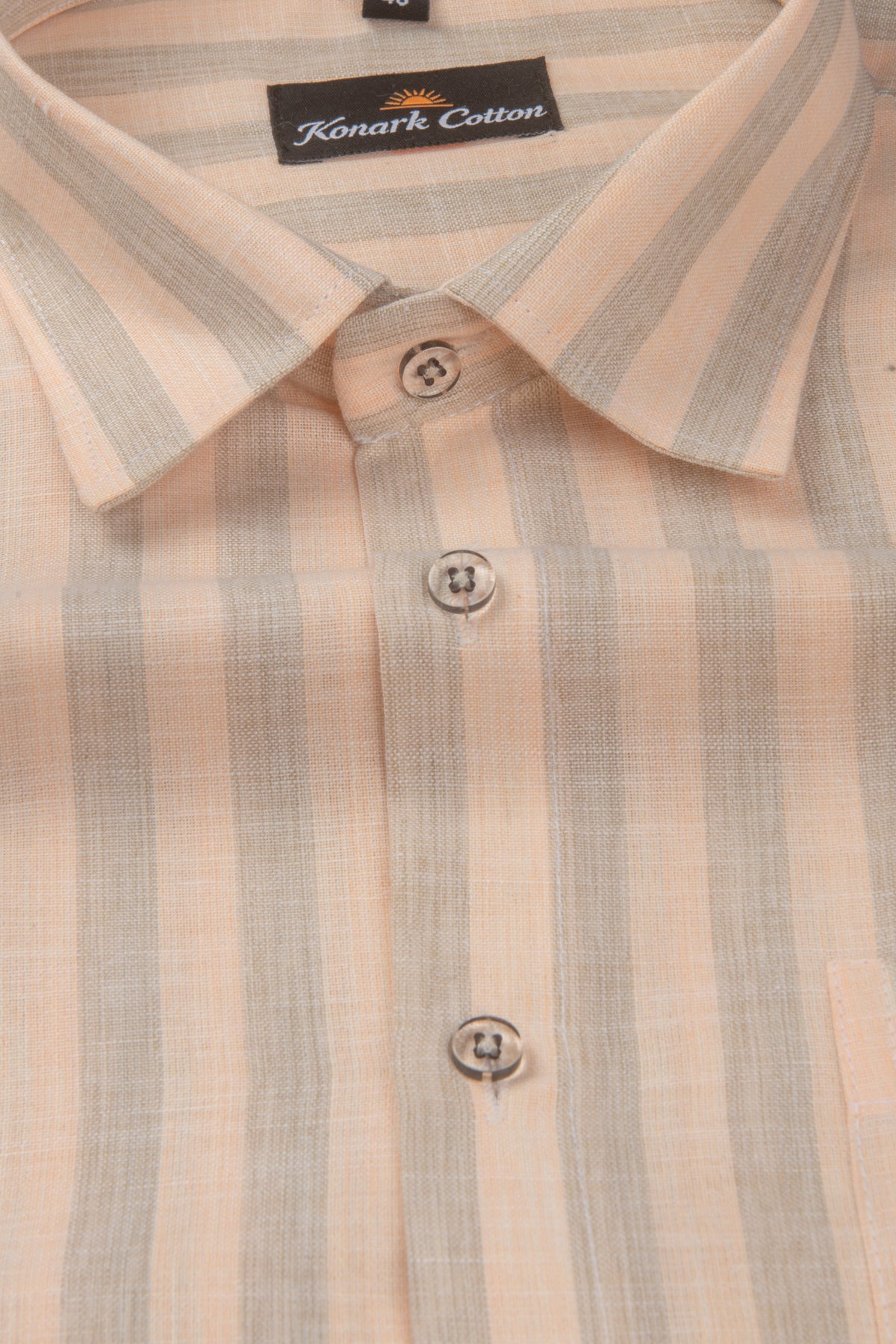 Pure Linen Gray & Light Orange Patta Print Shirt For Men
