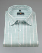 Elite Linen Pista With White Stripe Shirt For Men