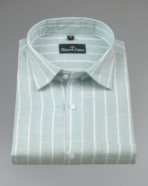 Elite Linen Pista With White Stripe Shirt For Men