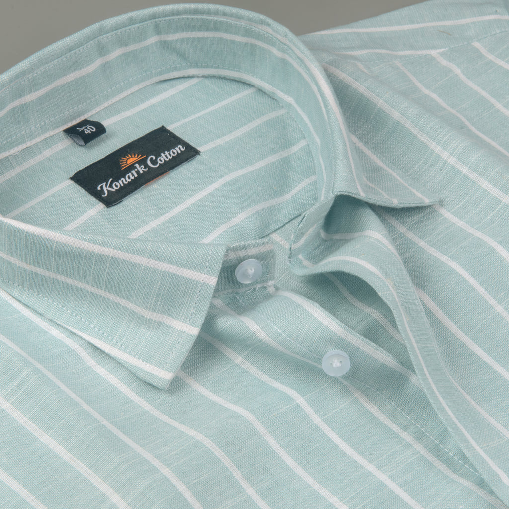 Elite Linen Pista With White Stripe Shirt For Men