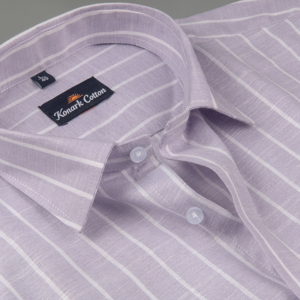 Elite Linen Purple With White Stripe Shirt For Men