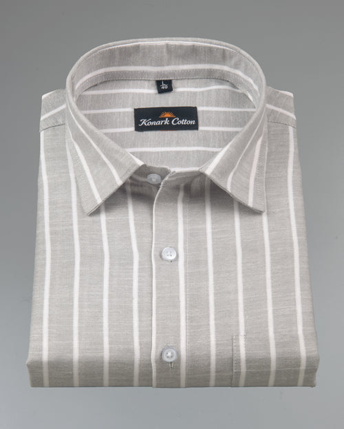 Elite Linen Gray With White Stripe Shirt For Men