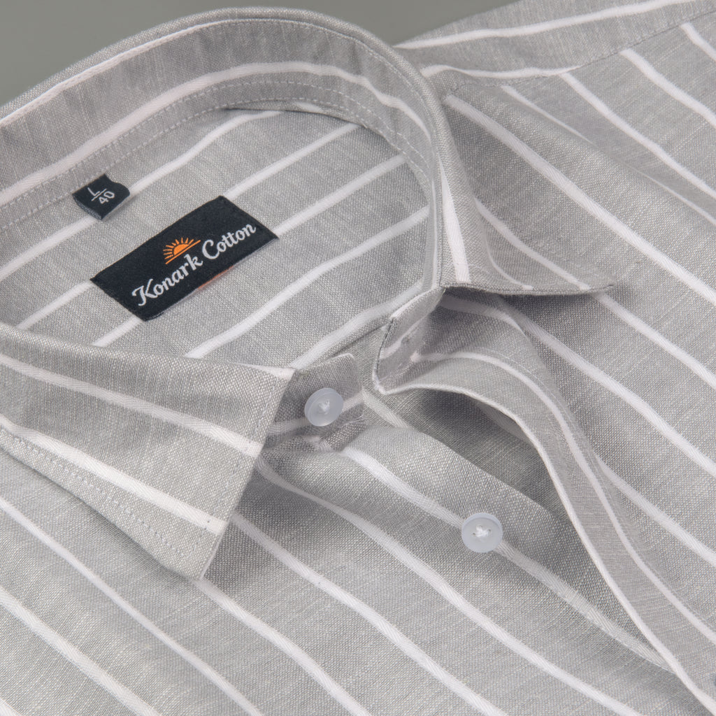 Elite Linen Gray With White Stripe Shirt For Men