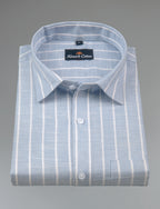 Elite Linen Blue With White Stripe Shirt For Men