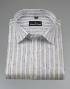 Euro Linen White With Blue Lining Shirt For Men
