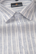 Euro Linen White With Blue Lining Shirt For Men