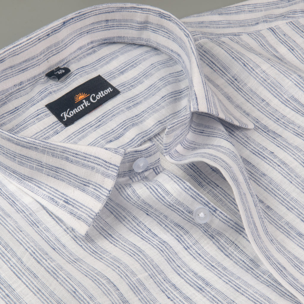 Euro Linen White With Blue Lining Shirt For Men