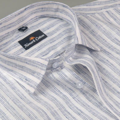 Euro Linen White With Blue Lining Shirt For Men