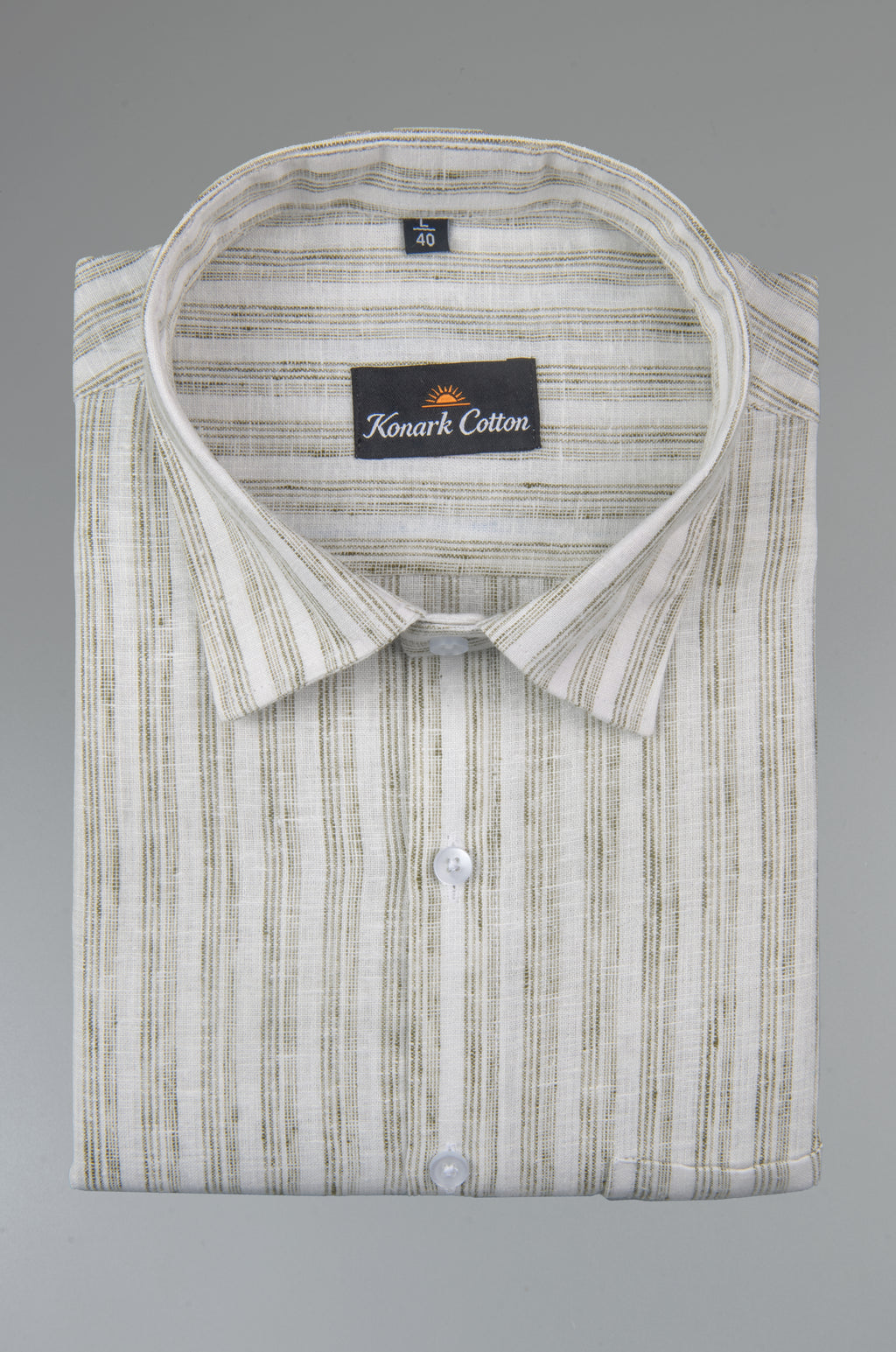 Euro Linen White With Mehndi Lining Shirt For Men