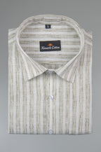 Euro Linen White With Mehndi Lining Shirt For Men