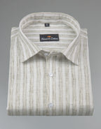 Euro Linen White With Mehndi Lining Shirt For Men