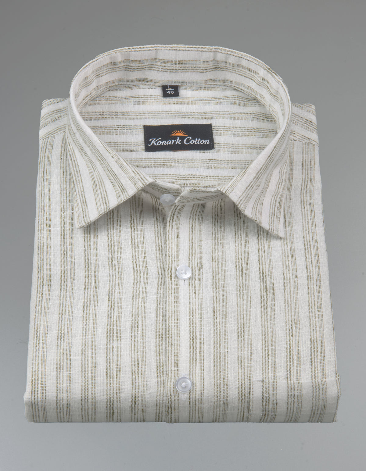 Euro Linen White With Mehndi Lining Shirt For Men