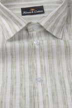 Euro Linen White With Mehndi Lining Shirt For Men