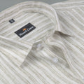 Euro Linen White With Mehndi Lining Shirt For Men