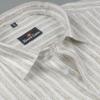 Euro Linen White With Mehndi Lining Shirt For Men