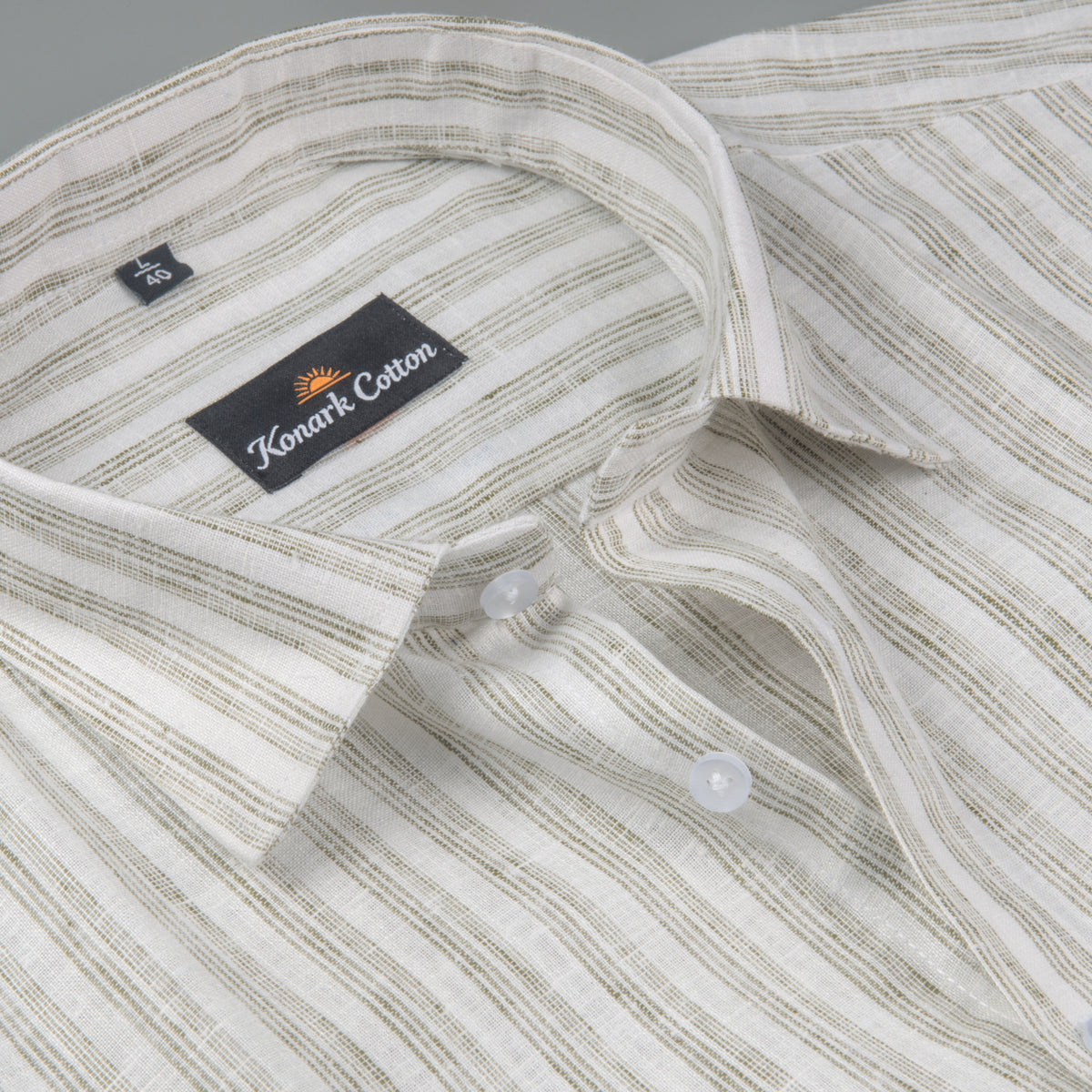 Euro Linen White With Mehndi Lining Shirt For Men