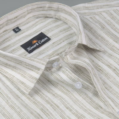 Euro Linen White With Mehndi Lining Shirt For Men