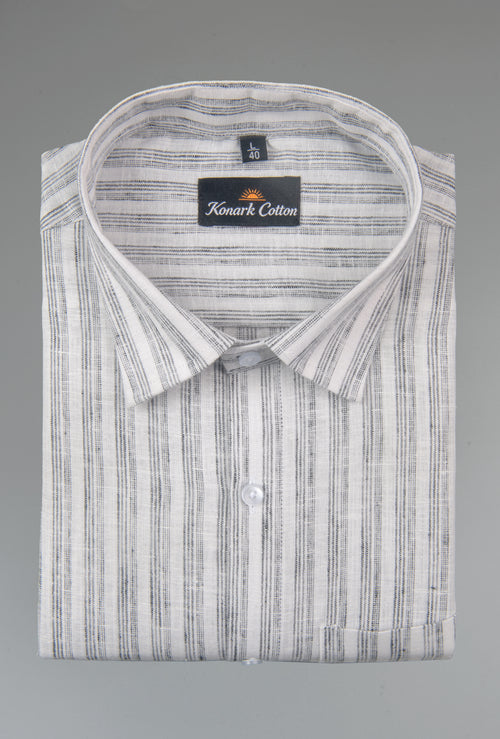 Euro Linen White With Gray Lining Shirt For Men