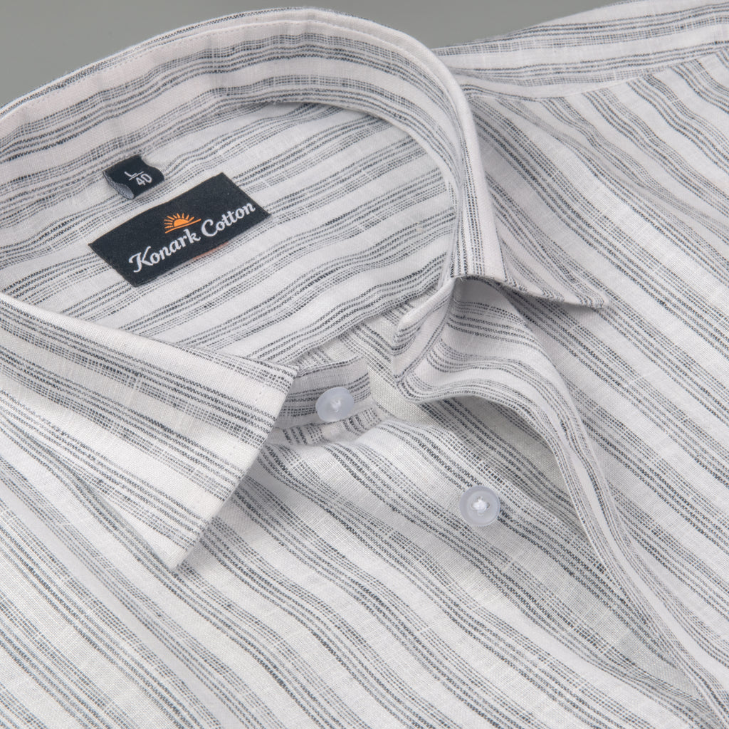 Euro Linen White With Gray Lining Shirt For Men