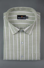Elite Linen Parrot With White Stripe Shirt For Men