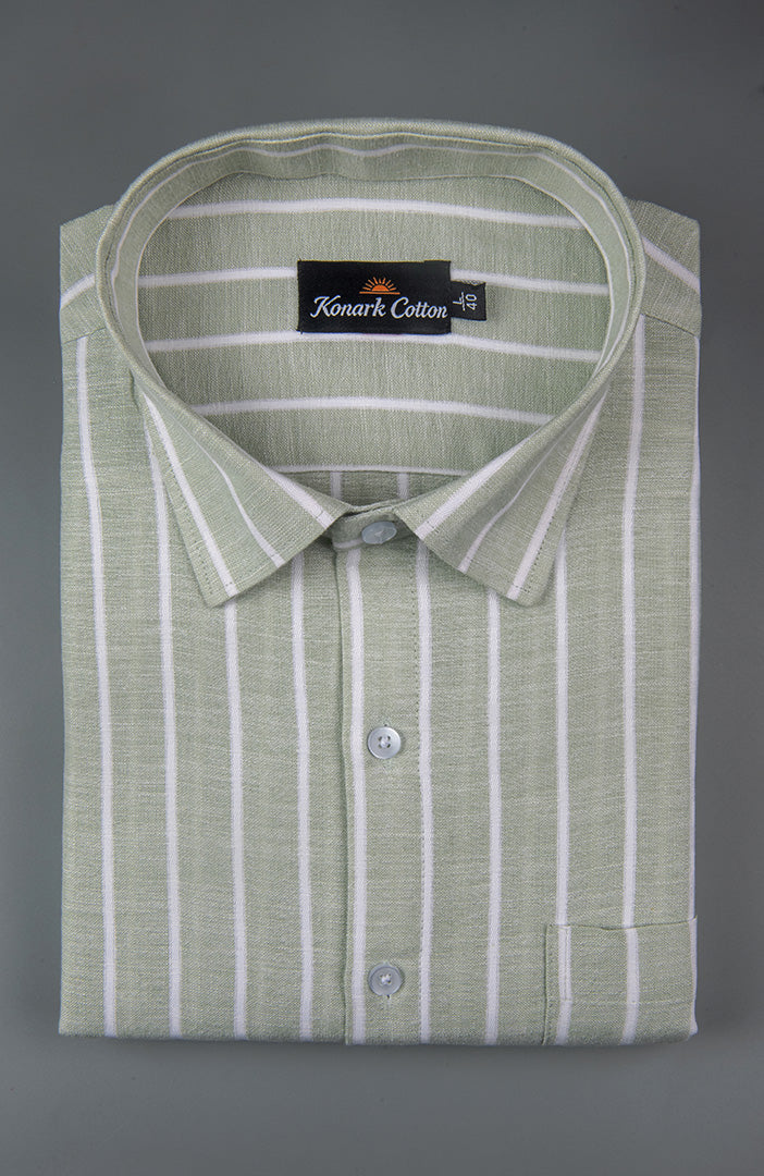Elite Linen Parrot With White Stripe Shirt For Men
