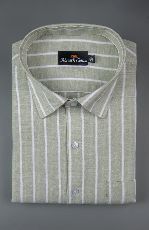 Elite Linen Parrot With White Stripe Shirt For Men