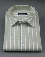 Elite Linen Parrot With White Stripe Shirt For Men