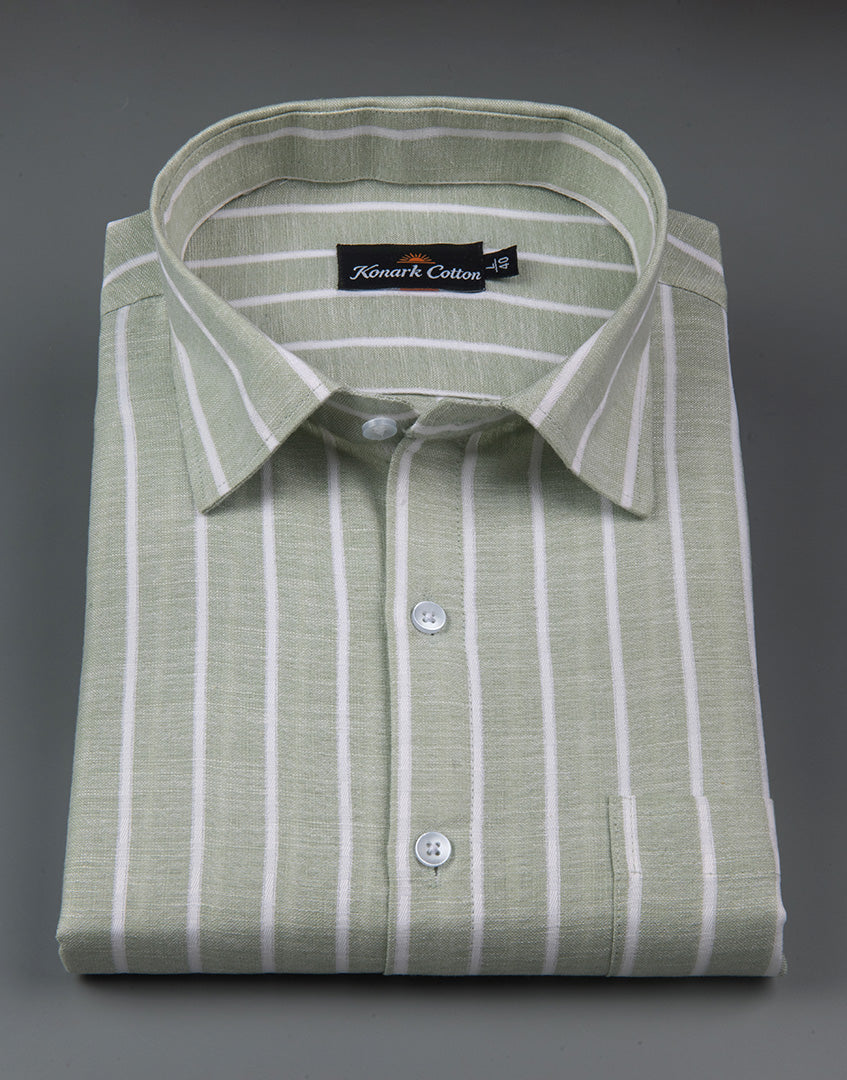Elite Linen Parrot With White Stripe Shirt For Men