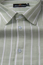 Elite Linen Parrot With White Stripe Shirt For Men