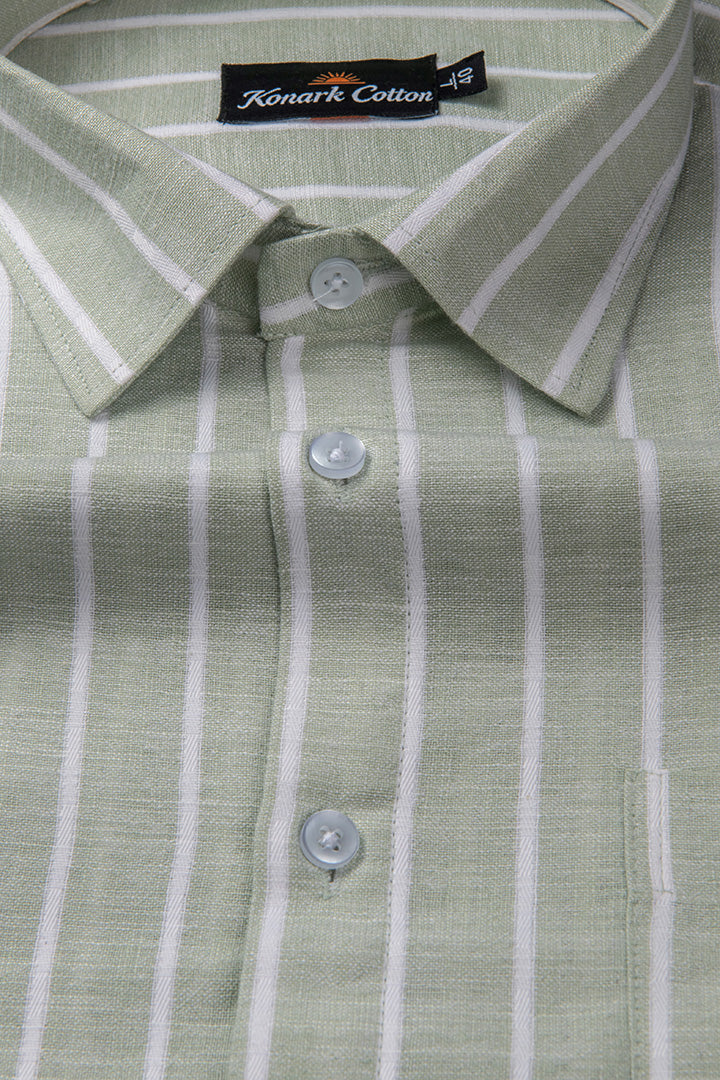 Elite Linen Parrot With White Stripe Shirt For Men