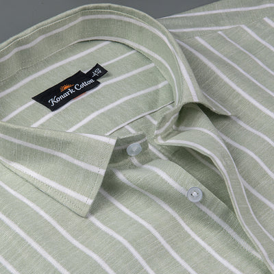 Elite Linen Parrot With White Stripe Shirt For Men