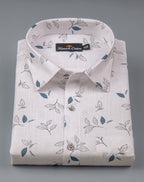 Turkey Linen White with Black & Blue Mix Batel Print Shirts for Men