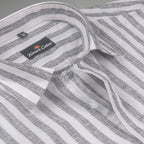 Linen King Carbon Black Patta Print Shirt For Men