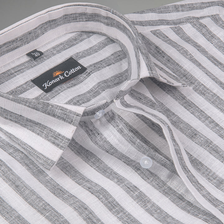 Linen King Carbon Black Patta Print Shirt For Men