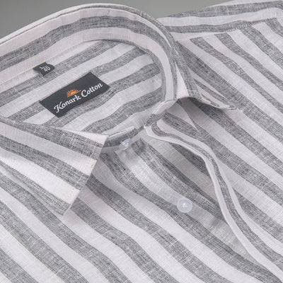 Linen King Carbon Black Patta Print Shirt For Men
