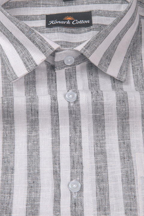 Linen King Carbon Black Patta Print Shirt For Men