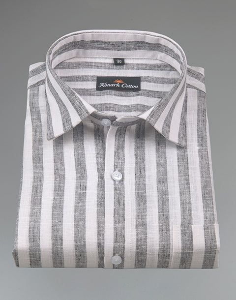 Linen King Carbon Black Patta Print Shirt For Men