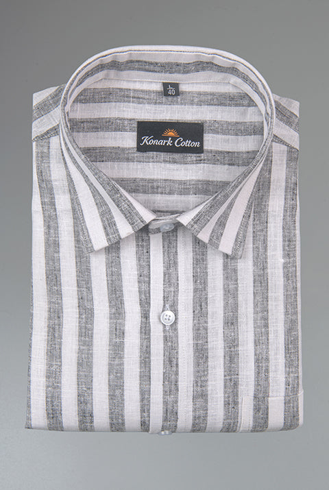 Linen King Carbon Black Patta Print Shirt For Men